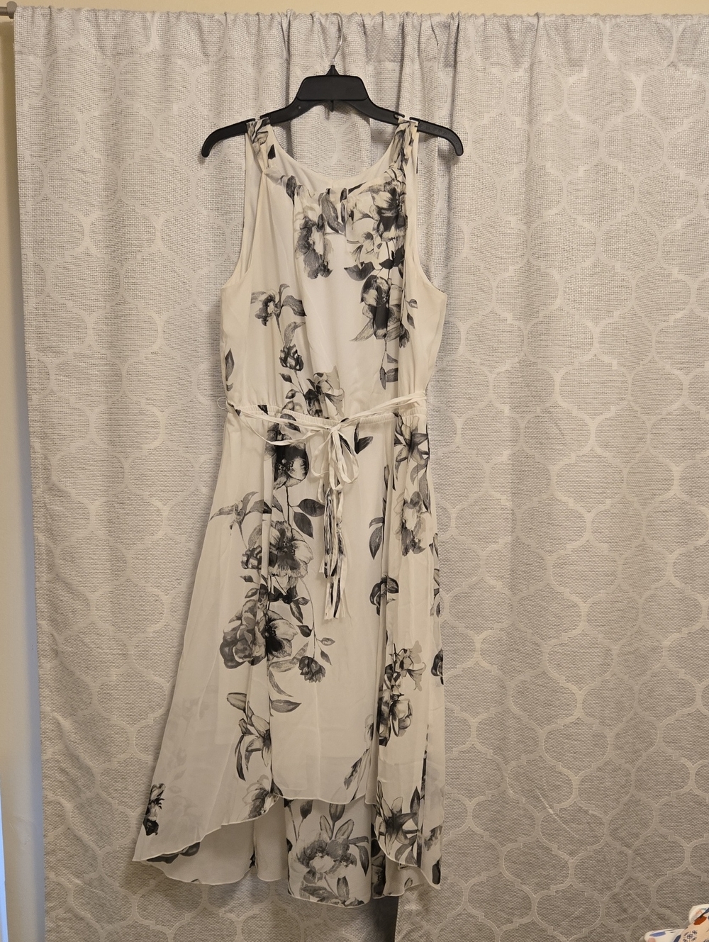 Cato White Dress with Black Floral Print and High-Low Hem